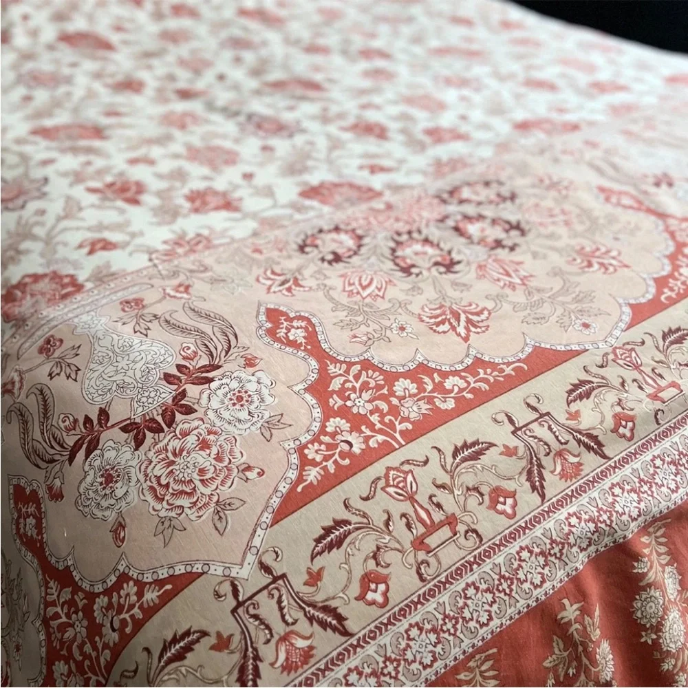Pottery Barn Tascha Floral Palempore Jacobean Full/Queen Rust Red Duvet Cover